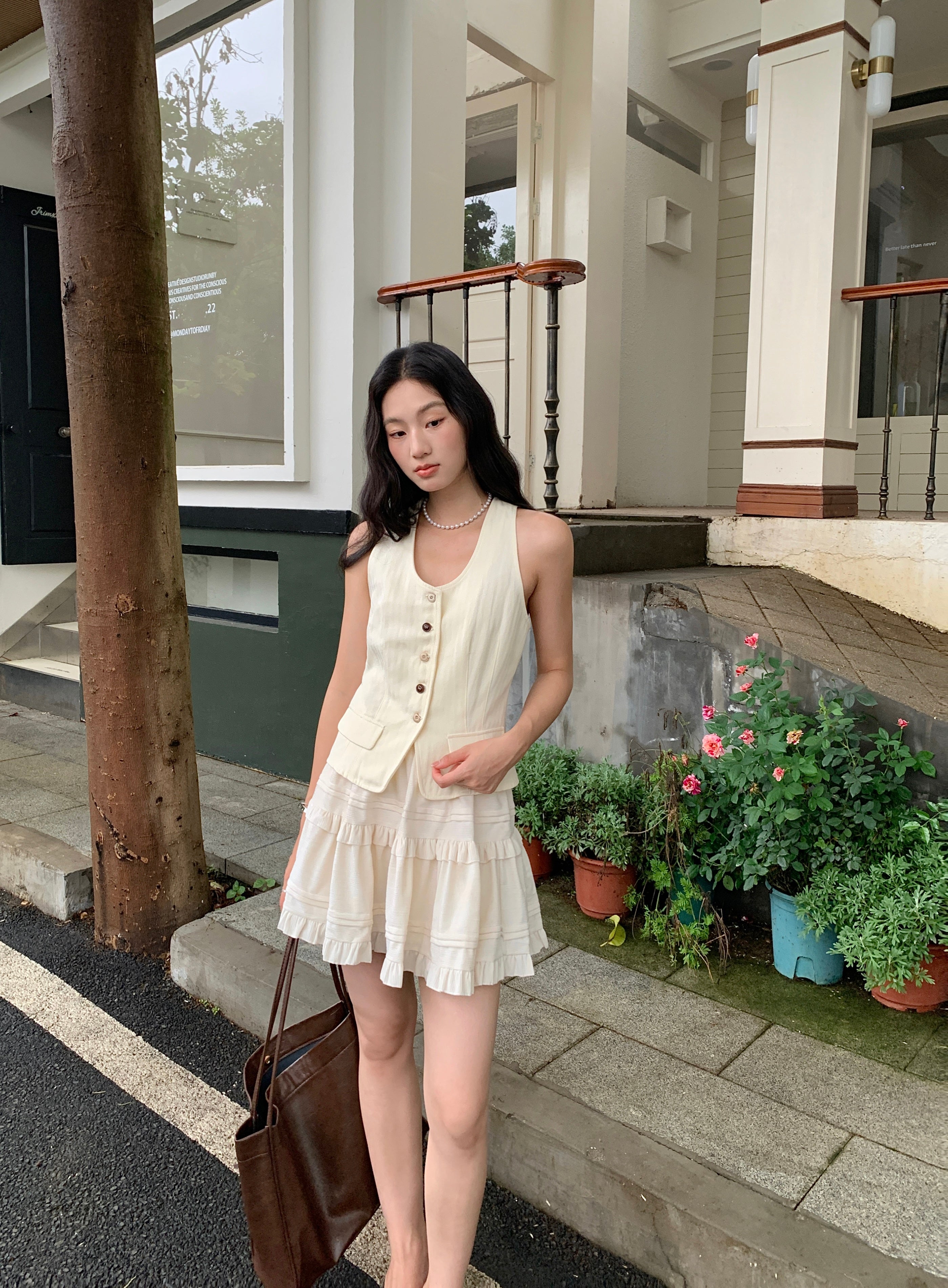 Frilly plush skirt (ready stock in cream)