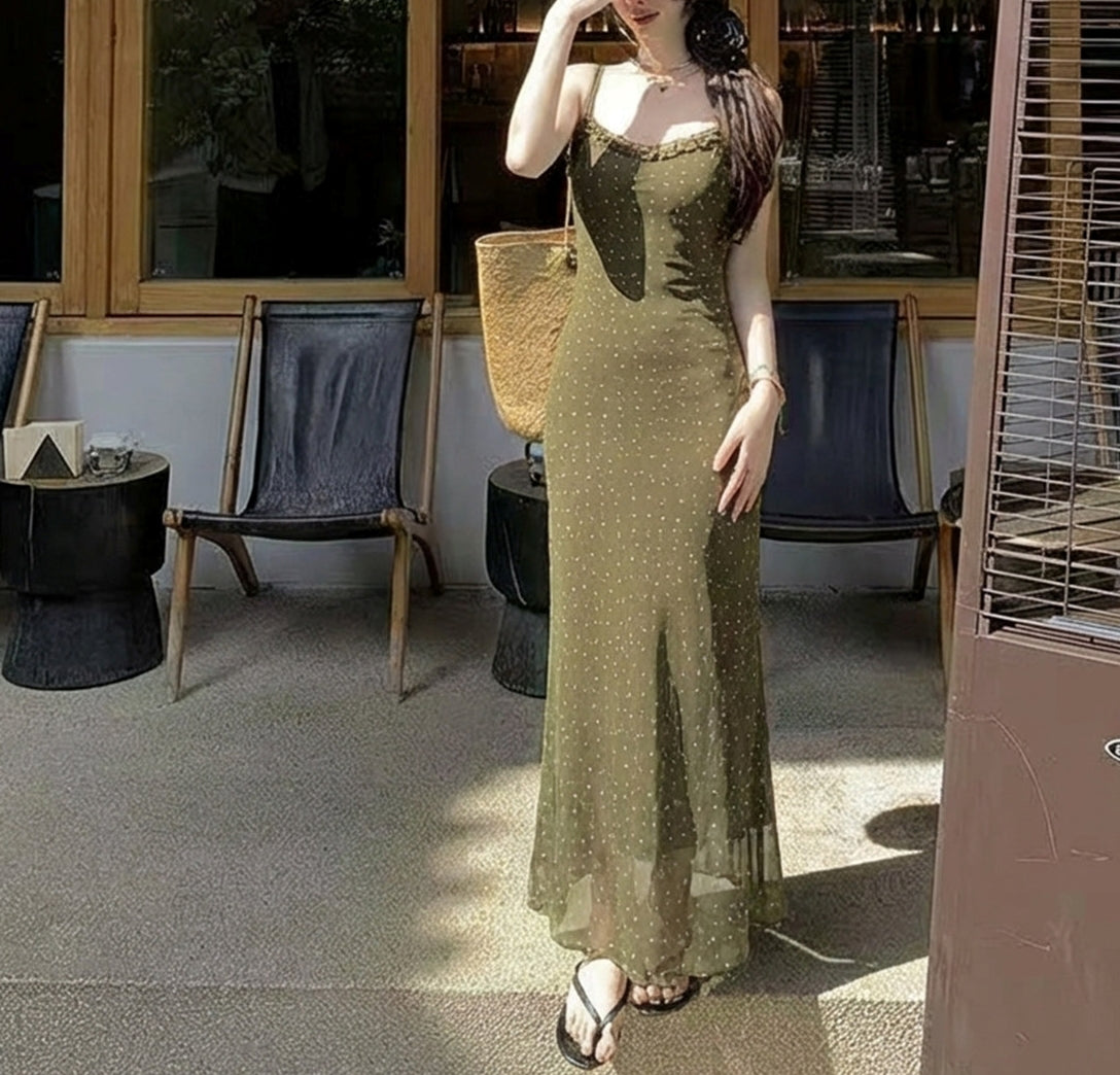 Seaweed polka dress (preorder)