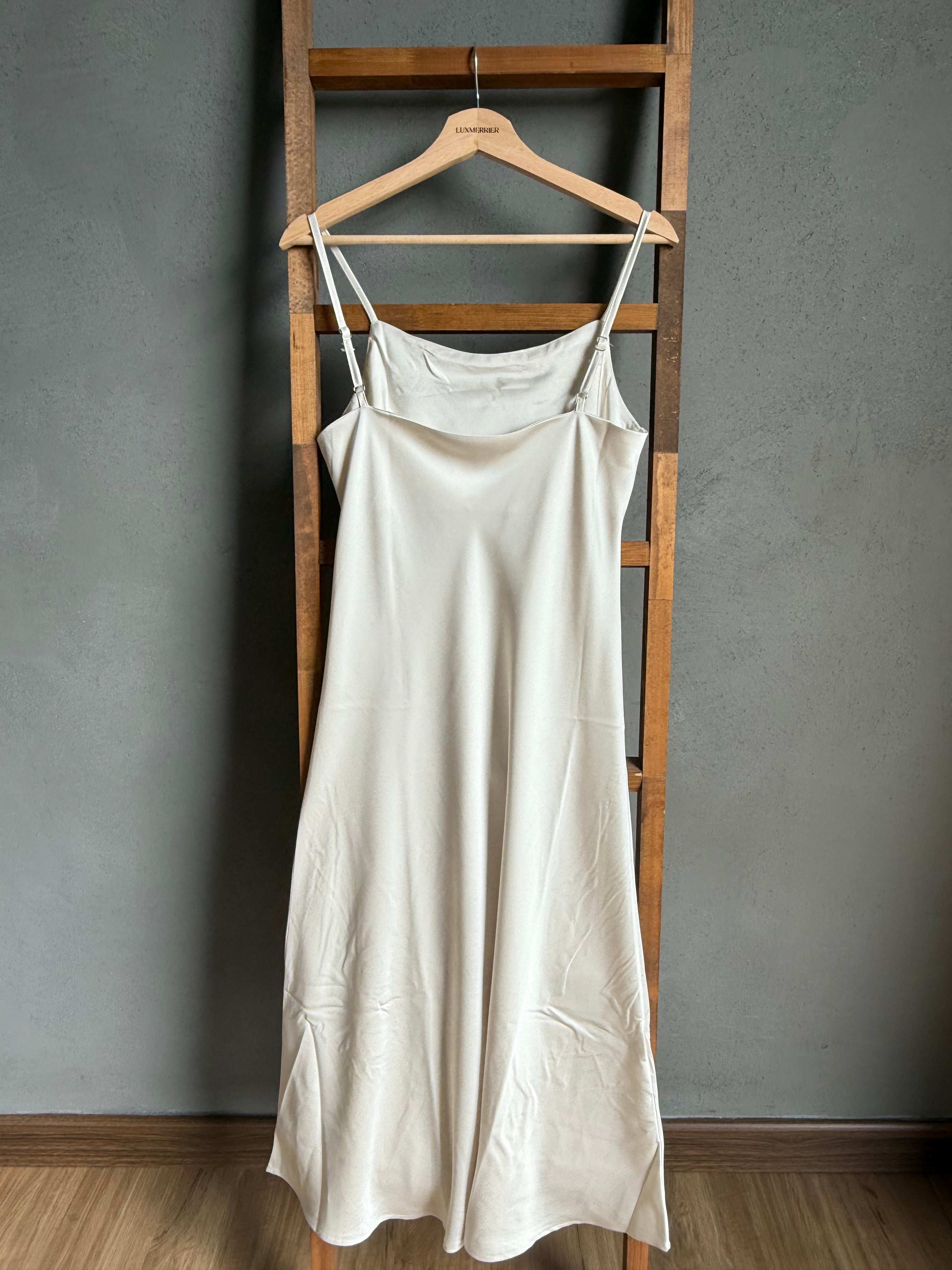 Straight satin dress (ready stock in cream (S)/ 6 colours)