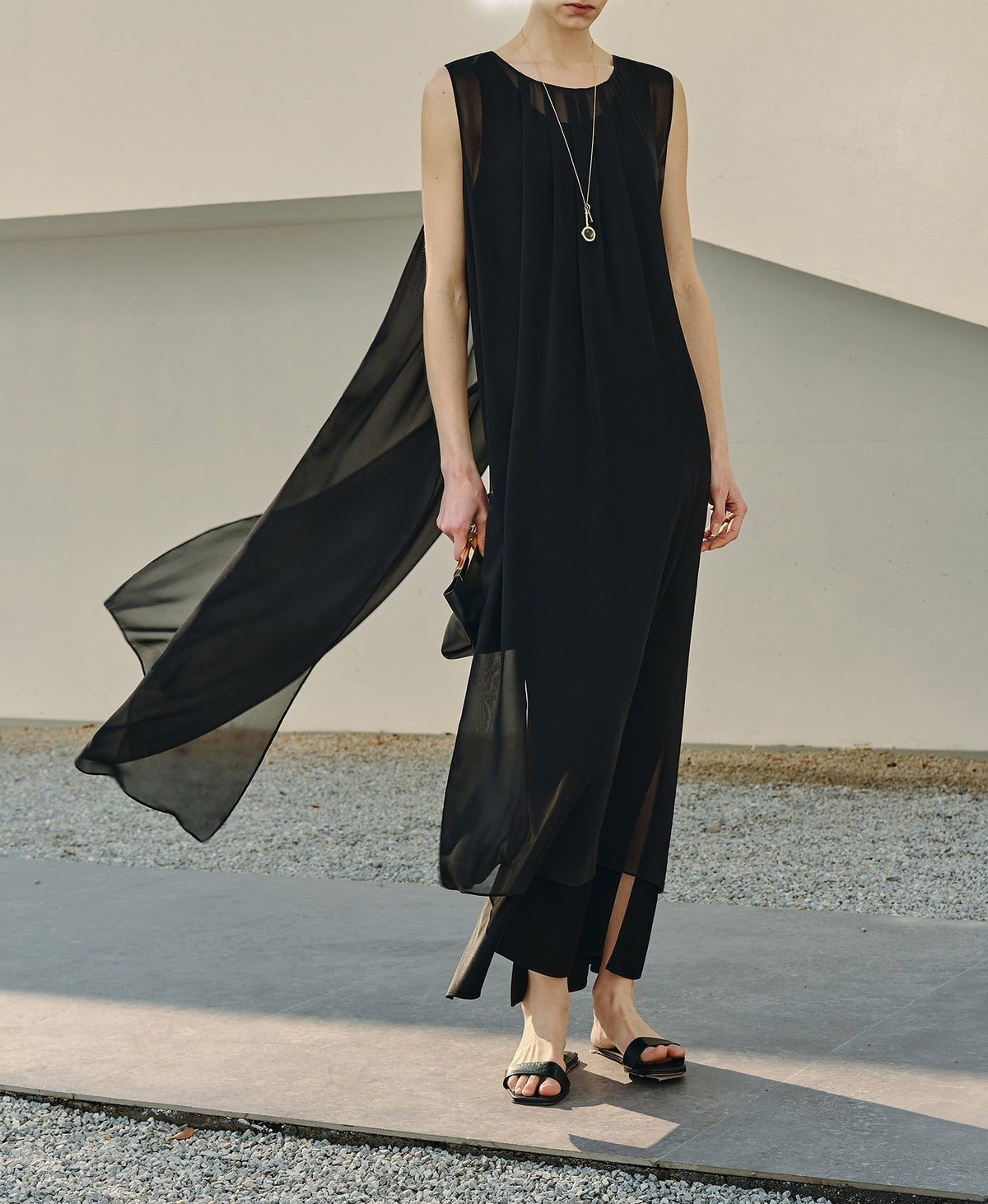Double Layered Chiffon and Satin Shift Dress
