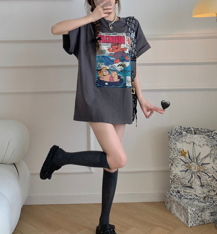 Surf Graphic T-shirt Top (ready stock in beige/ 2 colours)