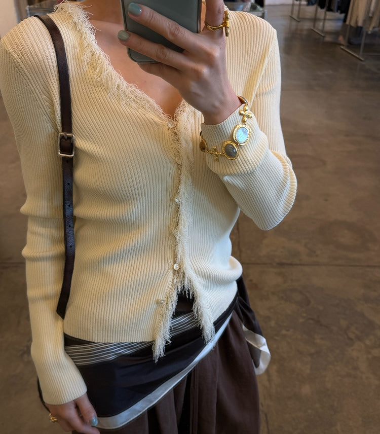 Tassel V-Neck Cardigan Top (preorder/ 3 colours)