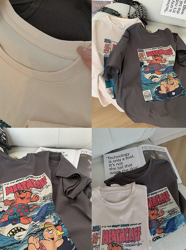 Surf Graphic T-shirt Top (ready stock in beige/ 2 colours)