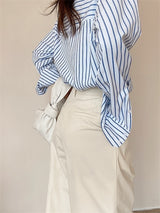 Pinstripe shirt (ready stock in blue (XS,S&L)/ 2 colours)
