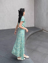 Jade flower cheongsam set (preorder)