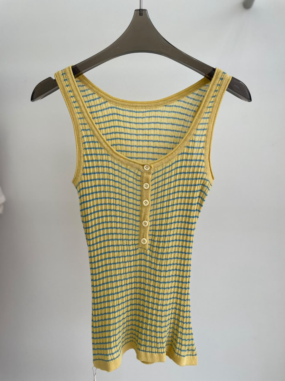 Grid Preppy Knit U Neck Top