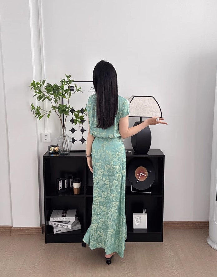 Jade flower cheongsam set (preorder)