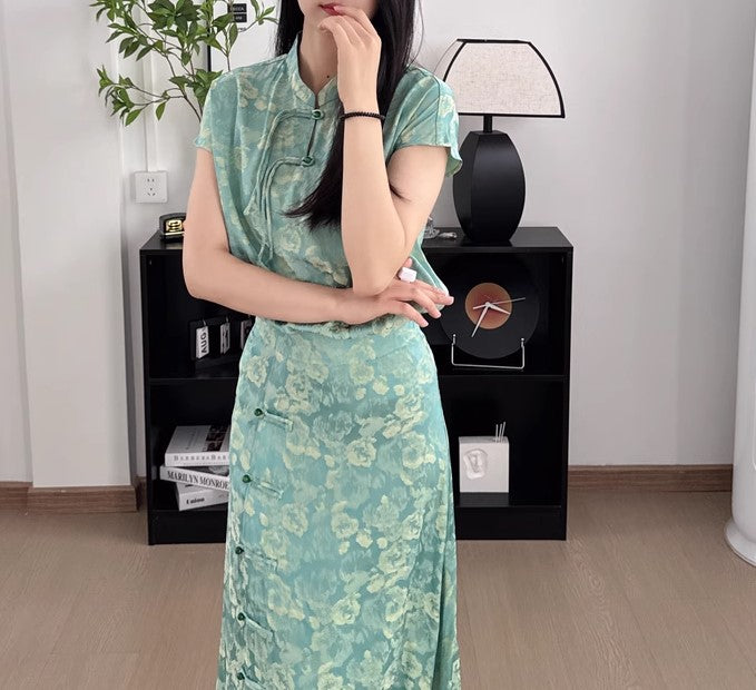 Jade flower cheongsam set (preorder)