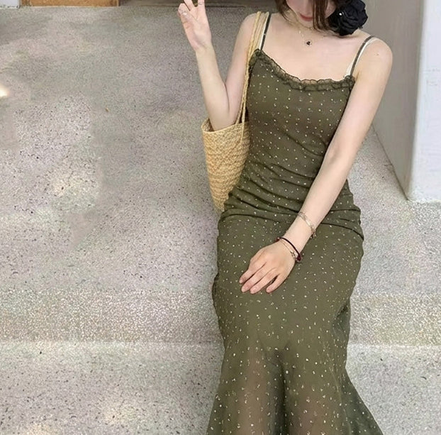 Seaweed polka dress (preorder)