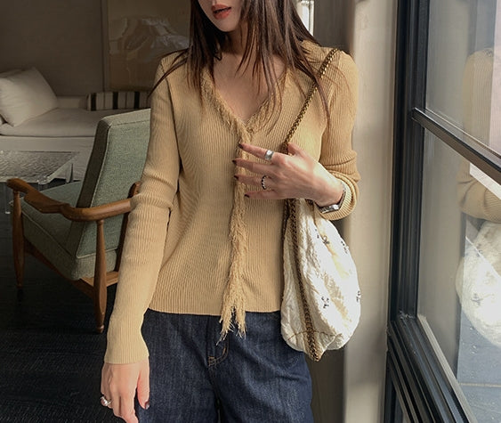 Tassel V-Neck Cardigan Top (preorder/ 3 colours)