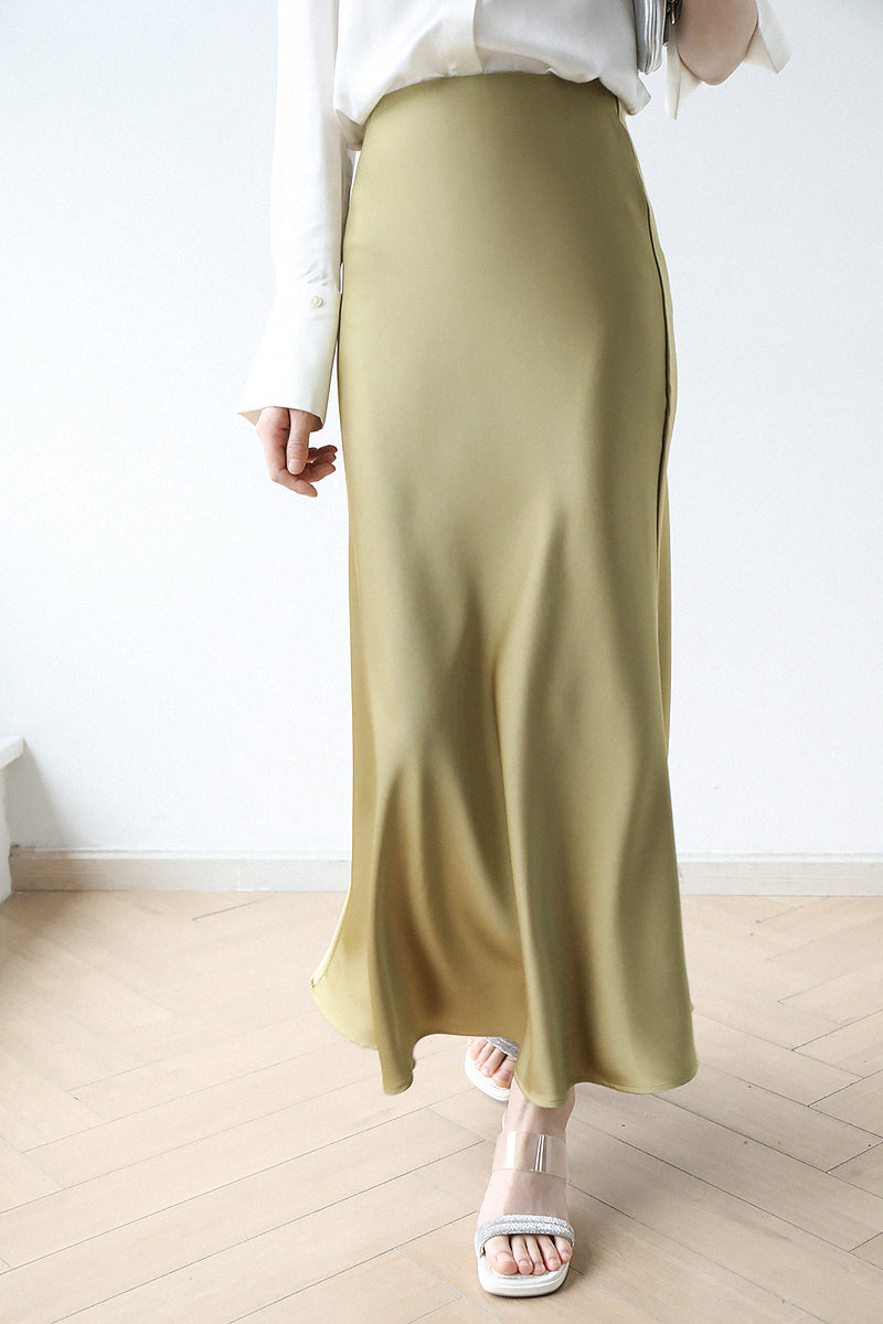 Satin Midi Skirt (ready stock in brown (M)/ 12 colours)