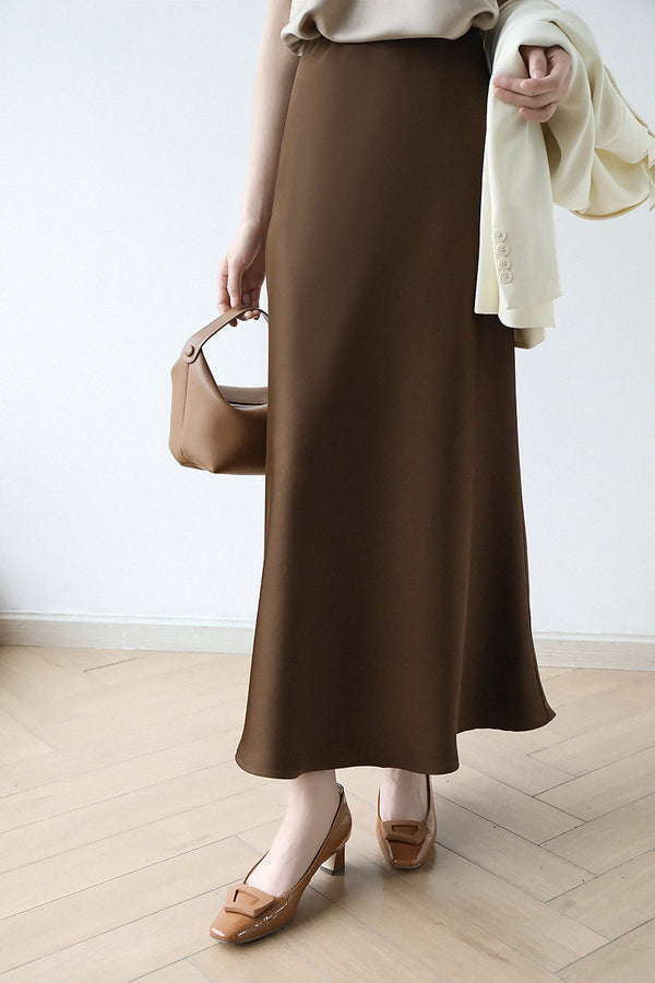 Satin Midi Skirt (ready stock in brown (M)/ 12 colours)