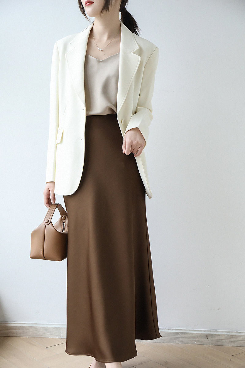 Satin Midi Skirt (ready stock in brown (M)/ 12 colours)