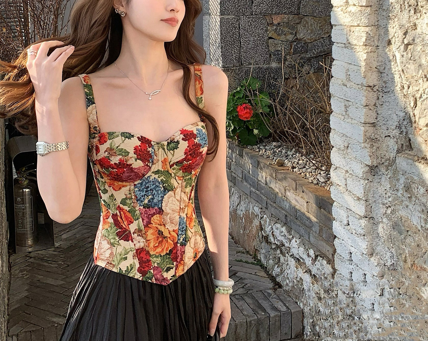 Rose floral corset top (preorder)