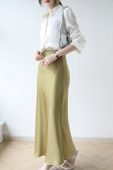 Satin Midi Skirt (ready stock in brown (M)/ 12 colours)