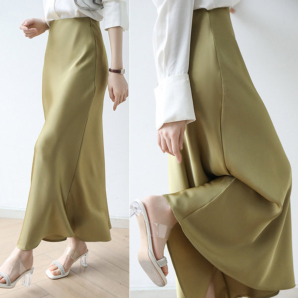 Satin Midi Skirt (ready stock in brown (M)/ 12 colours)