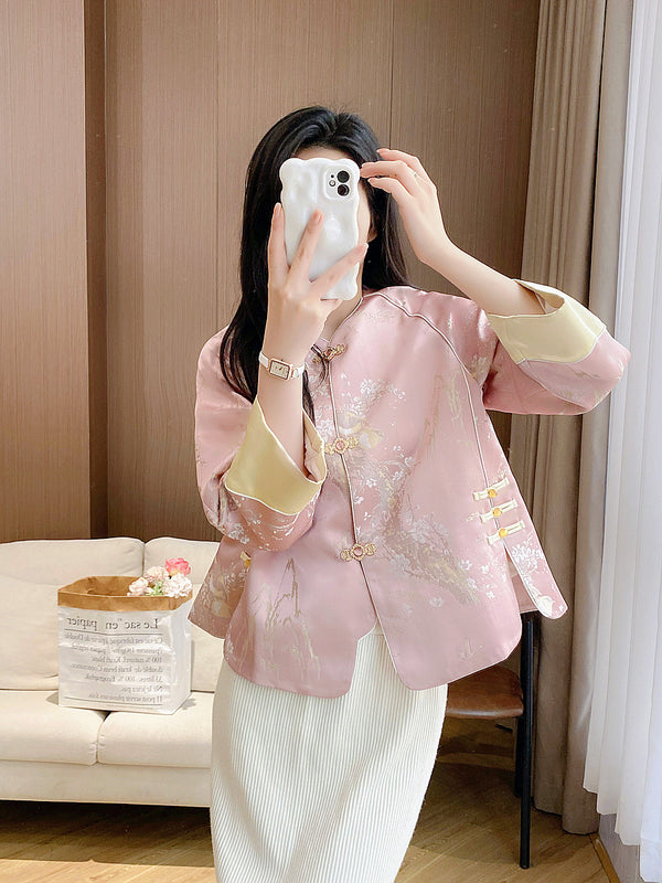 Peacock cheongsam top (READY STOCK IN PINK (L)/ 2 colours)