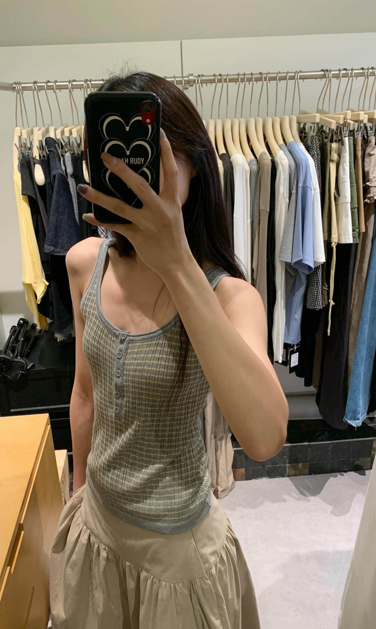 Grid Preppy Knit U Neck Top
