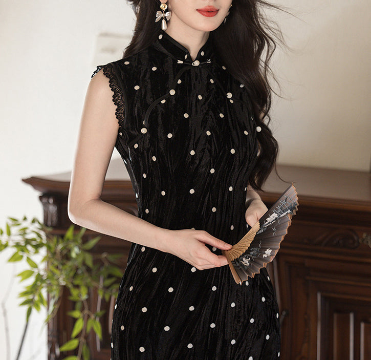 Polka cheongsam (ready stock in L)