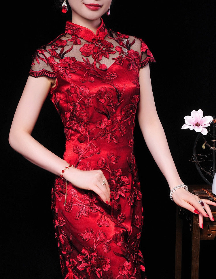Pharess cheongsam (ready stock in red (M) & purple (L&4XL)/ 3 colours)